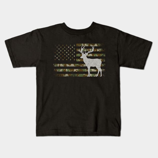Deer USA flag camoflag  Hunting Hunter  Elk Buck vintage Kids T-Shirt by CoolFuture